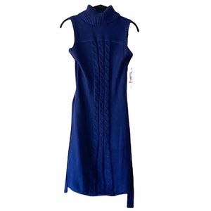 Calvin Klein High Neck Sleeveless Sweater Dress S Navy Blue